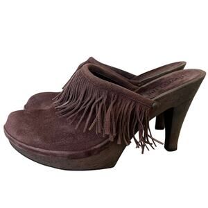 Vintage Two Lips platform mules high heel wood sole leather fringe Y2K boho 8